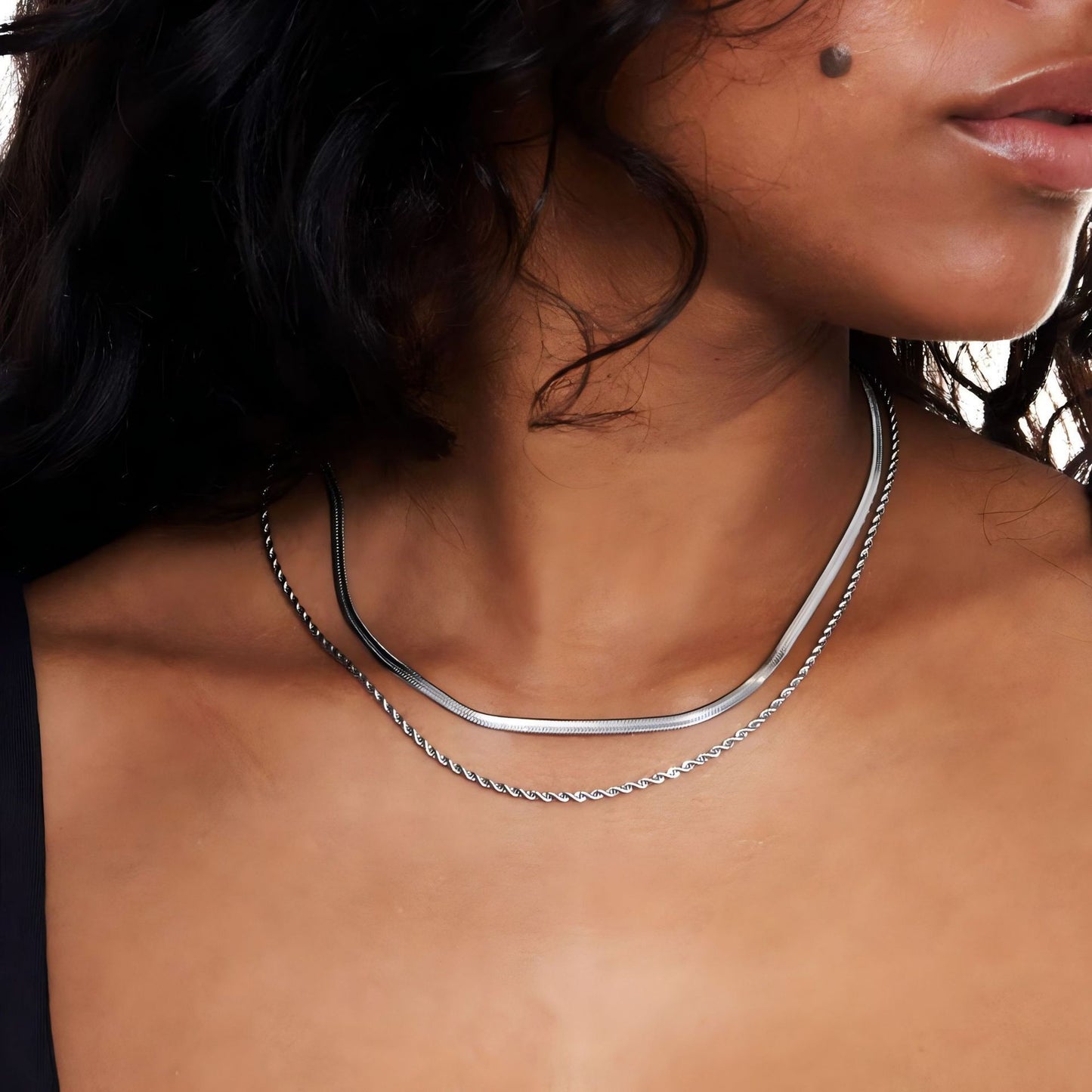 Vintage Double-Layer Snake-Chain Flat Necklace For Women