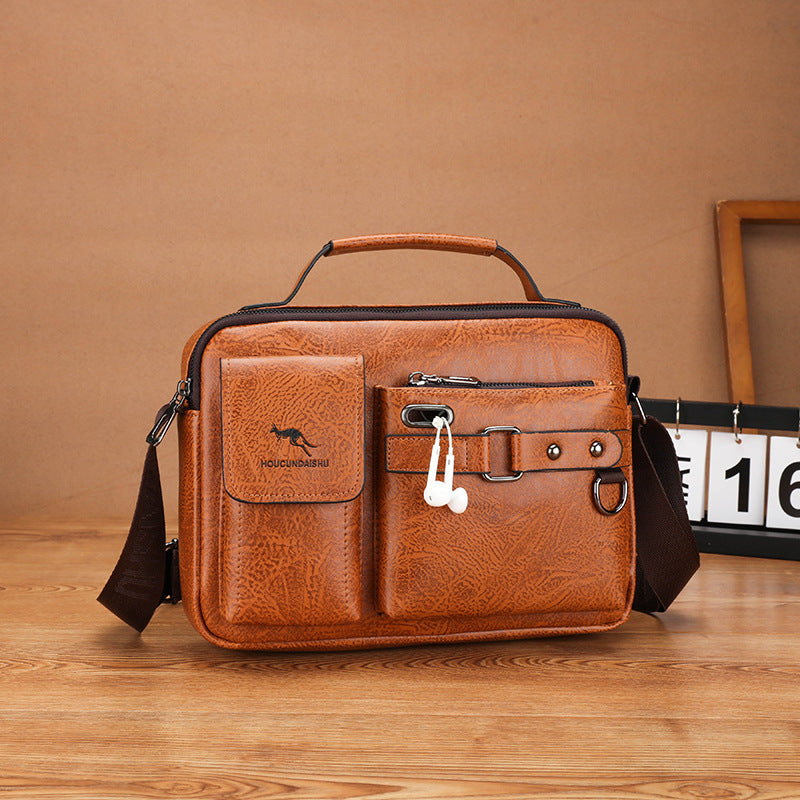 Men's Large Capacity PU Shoulder Bag Retro Business Style
