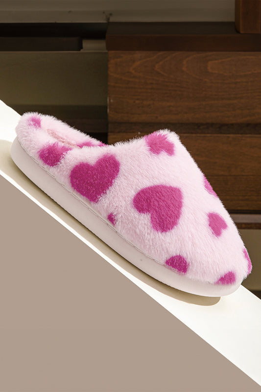 Fiery Red Valentines Heart Shape Winter Fuzzy Slippers