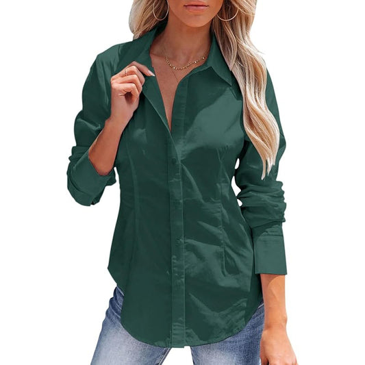 Women's Button-Down Shirt Long Sleeve Solid Color Versatile Office