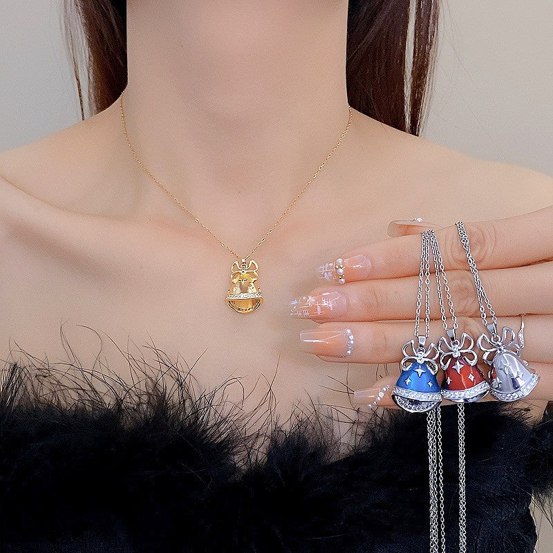 Micro-pave Zircon Christmas Bell Long Necklace
