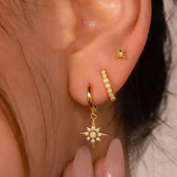 Personalized Eight-Pointed Star 3-Piece Earring Set With A Luxurious Finish