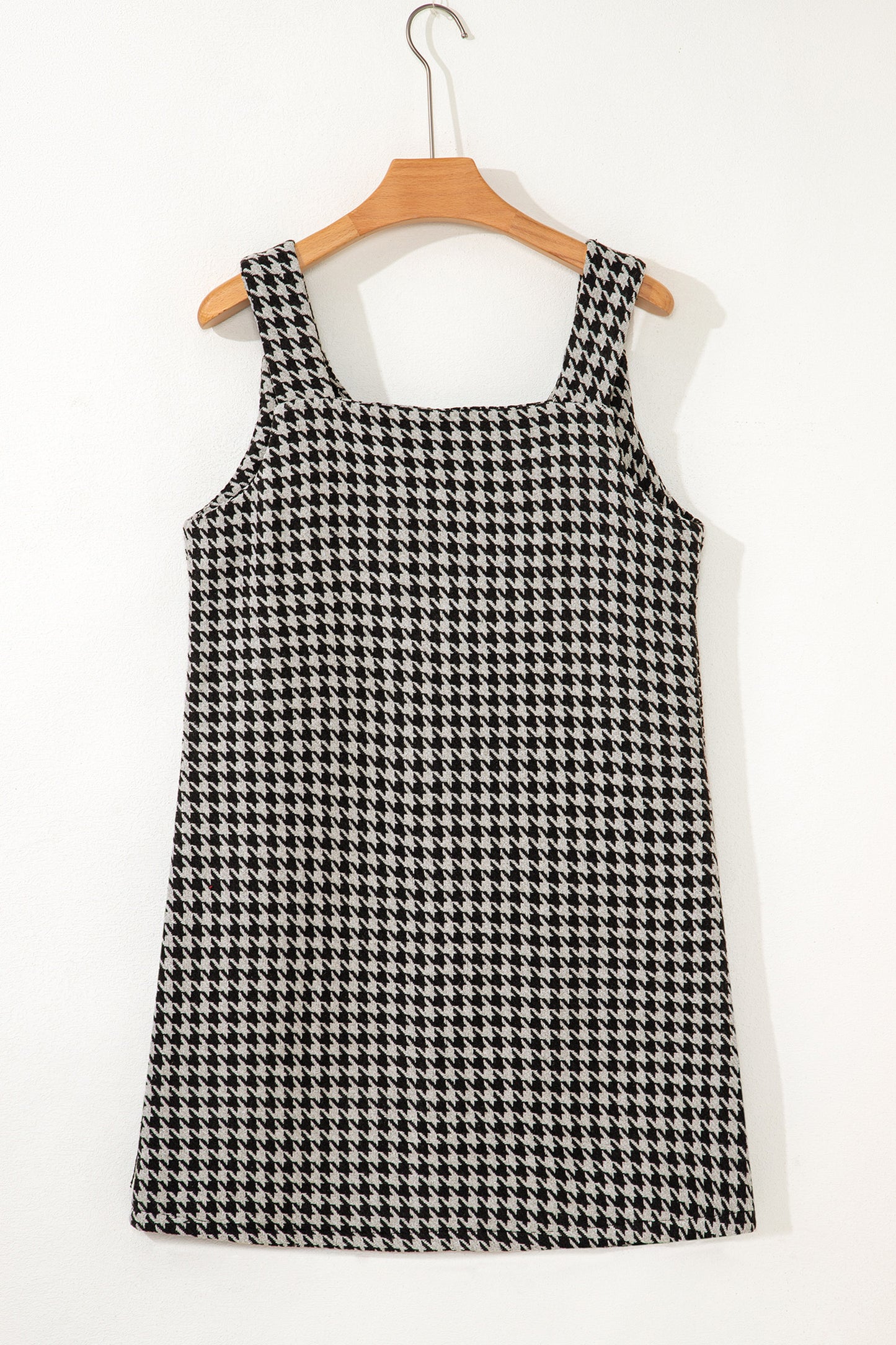 Khaki Houndstooth Print V Neck Sleeveless Mini Dress