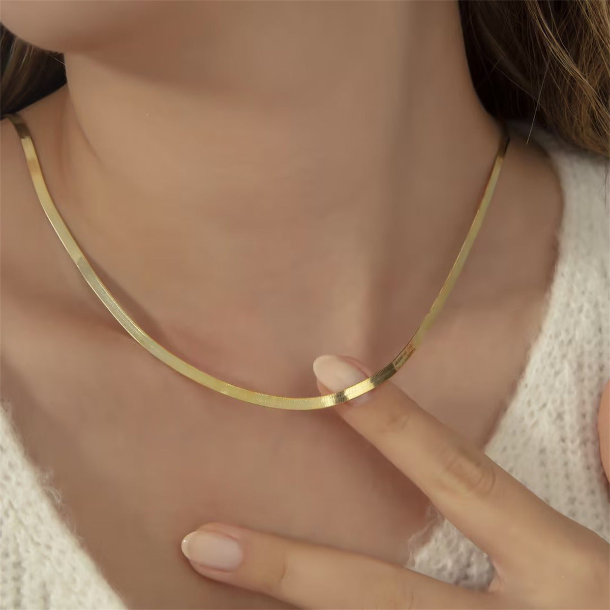 Stainless Steel 18k Gold Flat Snake Chain