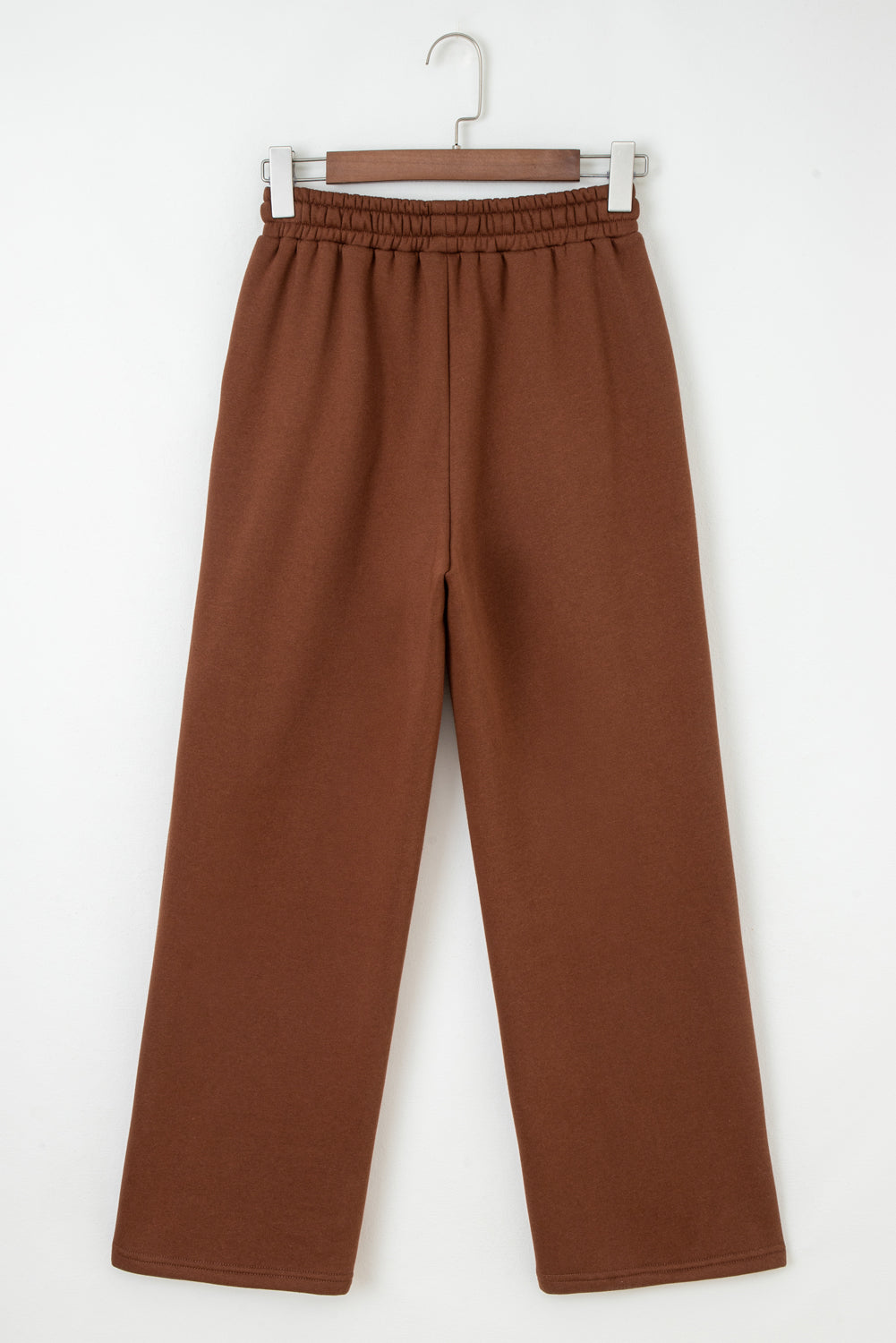 Dearlovers Coffee Fleece Lined Leopard Drawstring Elastic Waist Solid Pants