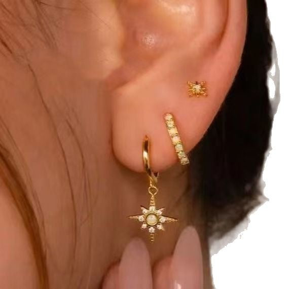 Personalized Eight-Pointed Star 3-Piece Earring Set With A Luxurious Finish