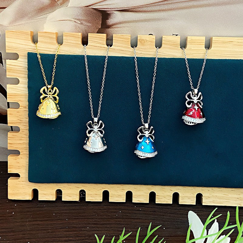Micro-pave Zircon Christmas Bell Long Necklace