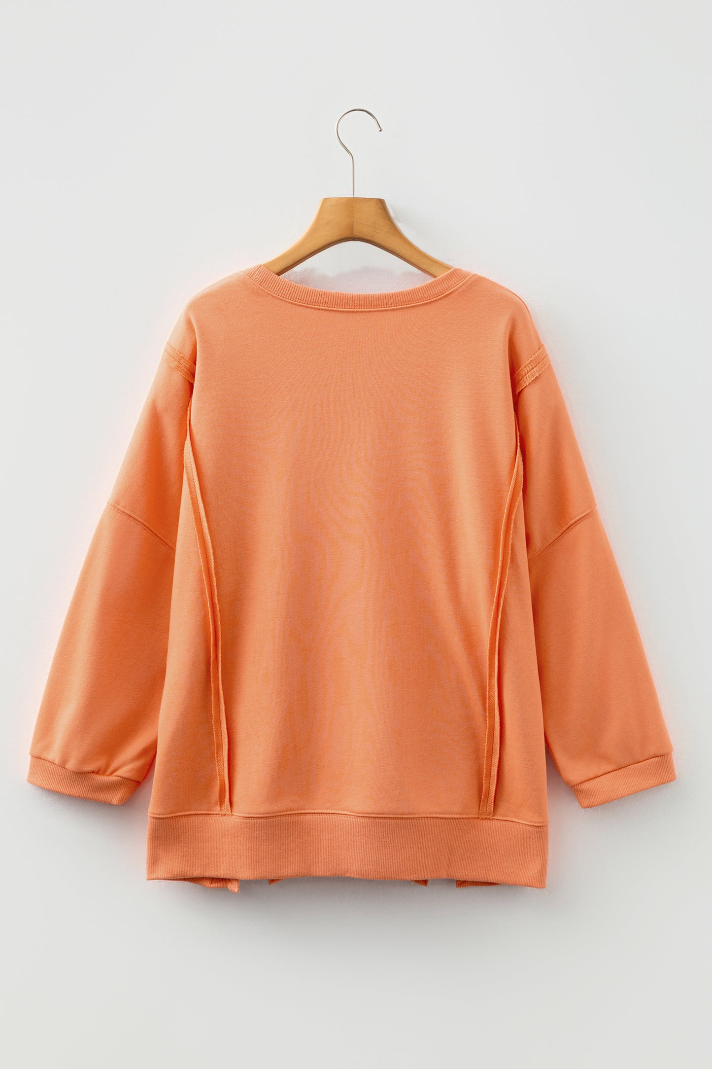 Grapefruit Orange Floral Bow Patched Exposed Seam Patchwork Slit Baggy Sweatshirt