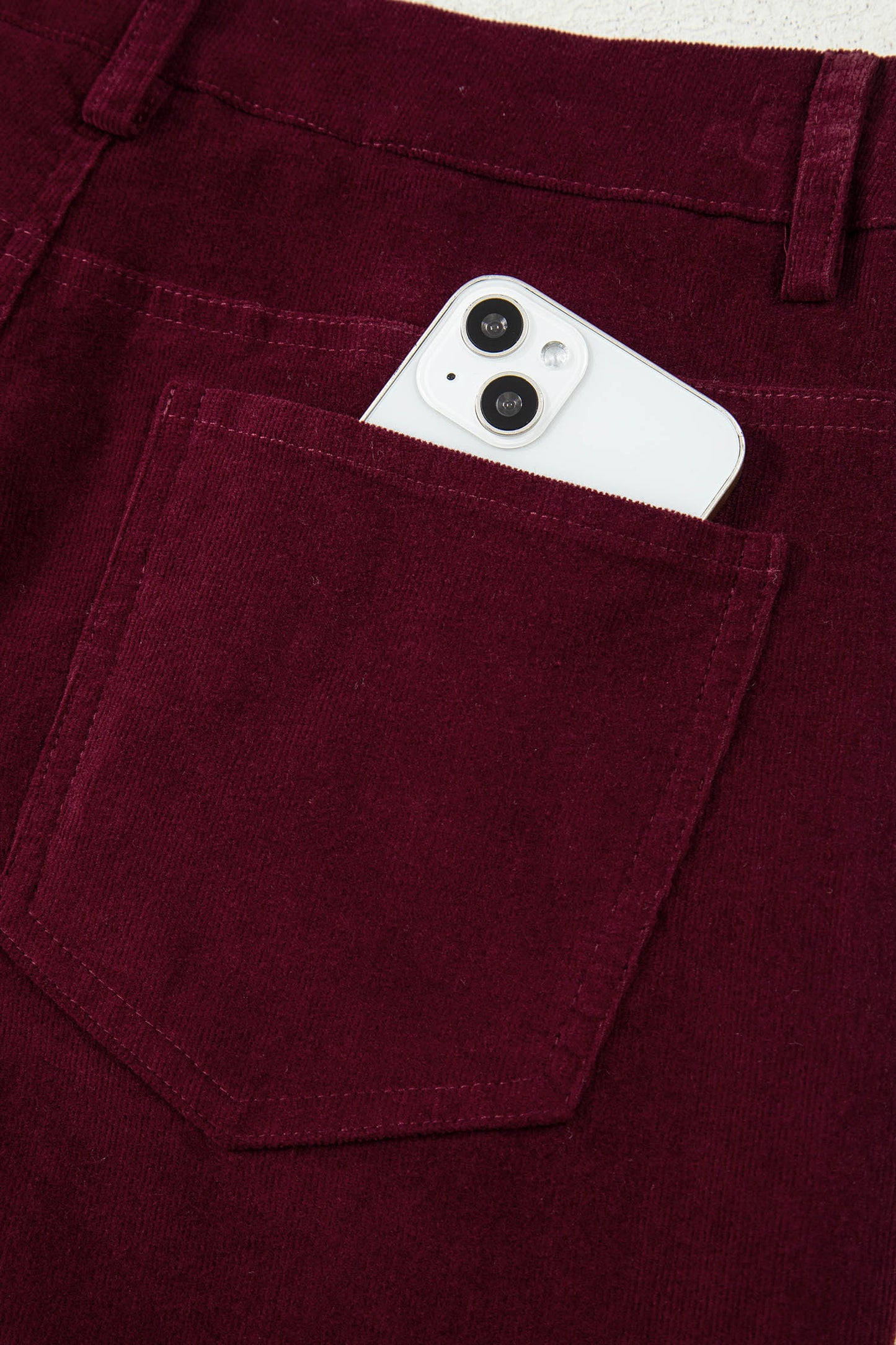 Burgundy Corduroy Solid Color High Waist Wide Leg Pants